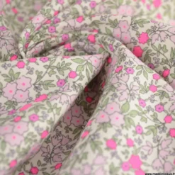 Popeline Bio & OEKO TEX motifs fleurs rose fluo