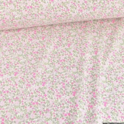 Popeline Bio & OEKO TEX motifs fleurs rose fluo
