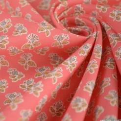 Popeline Bio & OEKO TEX motifs fleurs block print fond rose