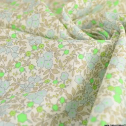 Popeline Bio & OEKO TEX motifs fleurs vert fluo