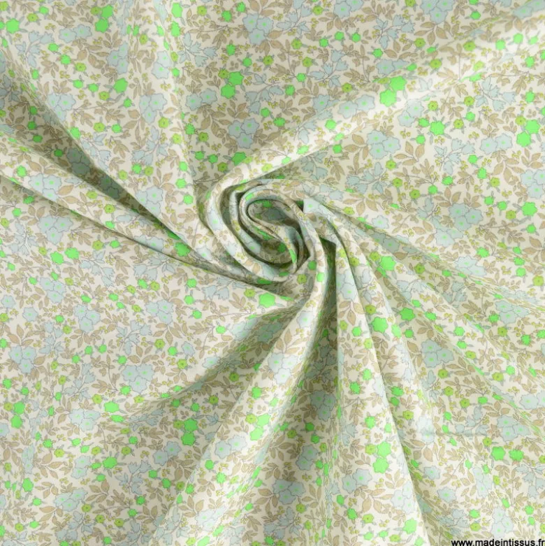 Popeline Bio & OEKO TEX motifs fleurs vert fluo