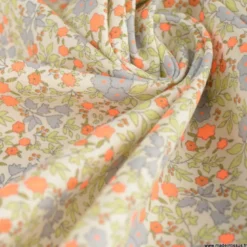 Popeline Bio & OEKO TEX motifs fleurs orange fluo
