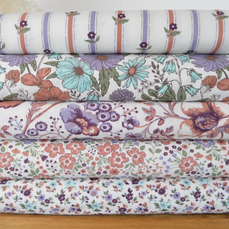 Popeline de coton Isaé – Fleurs botaniques parme & violet - OEKO TEX