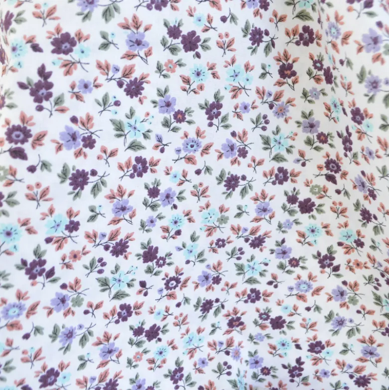Popeline de coton Isaé – Fleurs botaniques parme & violet - OEKO TEX