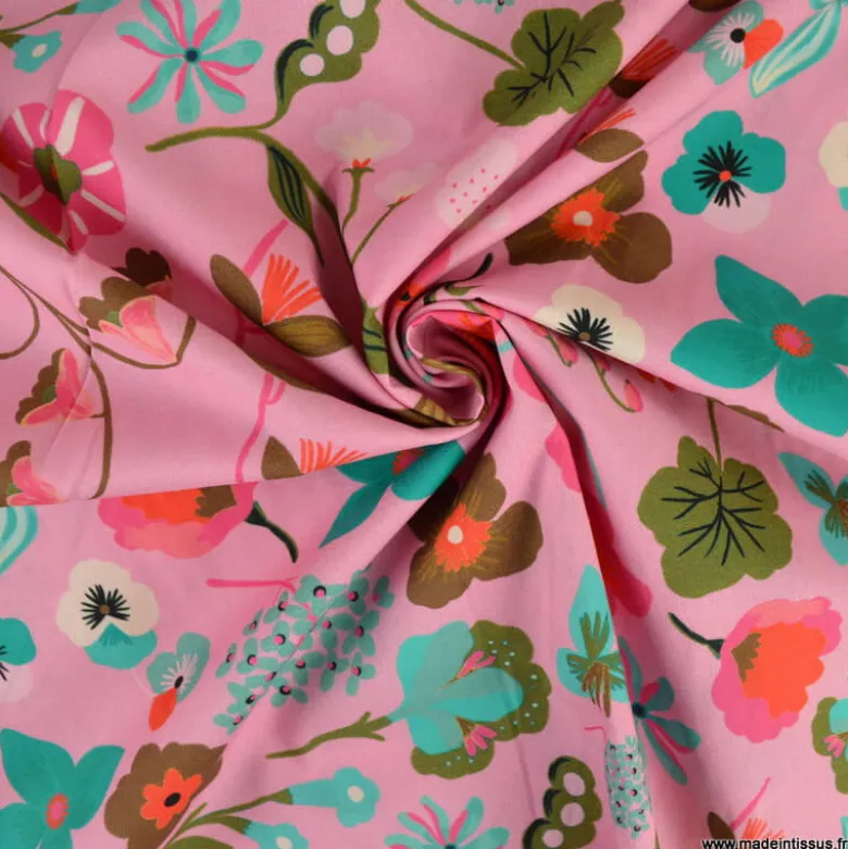 Popeline de coton Meadow Flower Pink - Nerida Hansen