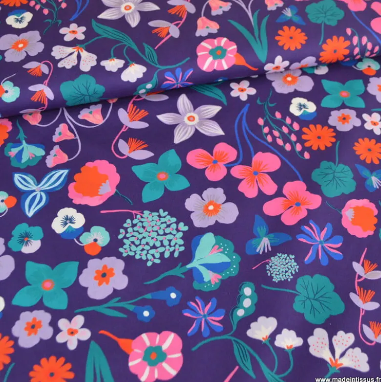 Popeline de coton Meadow Flower dark purple - Nerida Hansen
