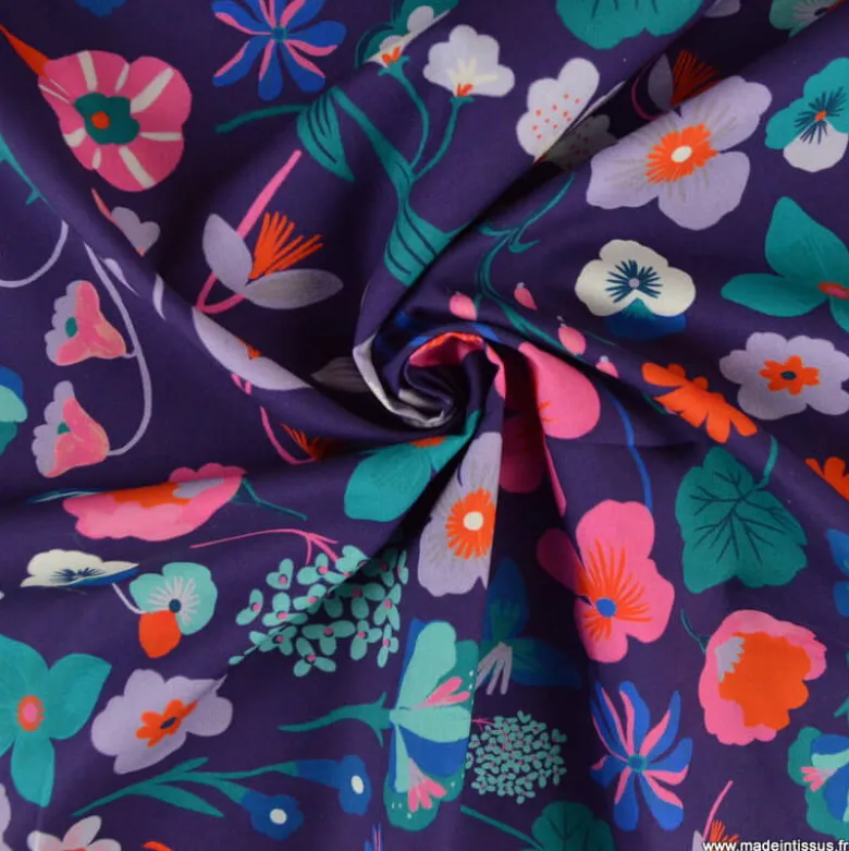 Popeline de coton Meadow Flower dark purple - Nerida Hansen