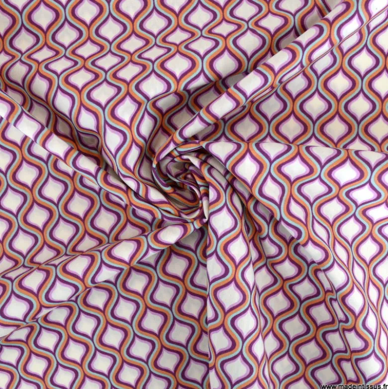 Popeline de coton motif géométrique losange Aubergine et lilas - OEKO TEX