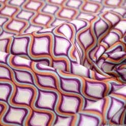 Popeline de coton motif géométrique losange Aubergine et lilas - OEKO TEX