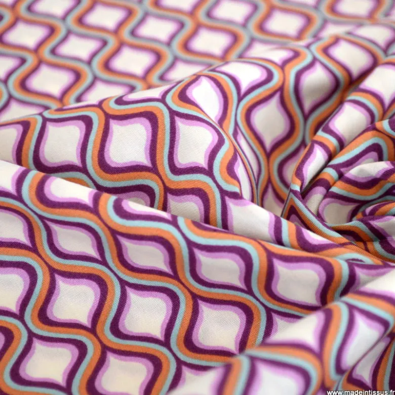 Popeline de coton motif géométrique losange Aubergine et lilas - OEKO TEX