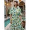 Popeline de viscose motif méditerranéen – Petrole et vert