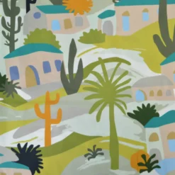 Popeline de viscose motif méditerranéen – Petrole et vert