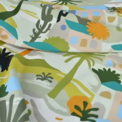 Popeline de viscose motif méditerranéen – Petrole et vert