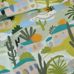Popeline de viscose motif méditerranéen – Petrole et vert