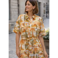 Popeline de viscose motif méditerranéen – Petrole et vert