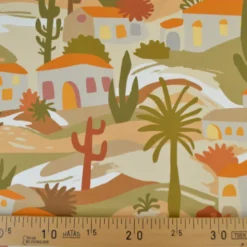 Popeline de viscose motif méditerranéen – terracotta, ocre et vert