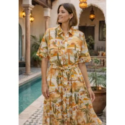 Popeline de viscose motif méditerranéen – terracotta, ocre et vert