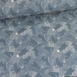 Popeline Grizzly motif ours fond bleu - OEKO TEX