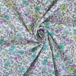 Popeline Litchi style Liberty coloris bleu et parme - OEKO TEX
