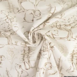 Popeline Ours de la foret magique fond blanc -OEKO TEX