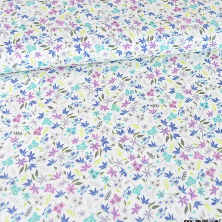 Popeline Paula style Liberty coloris bleu et parme - OEKO TEX
