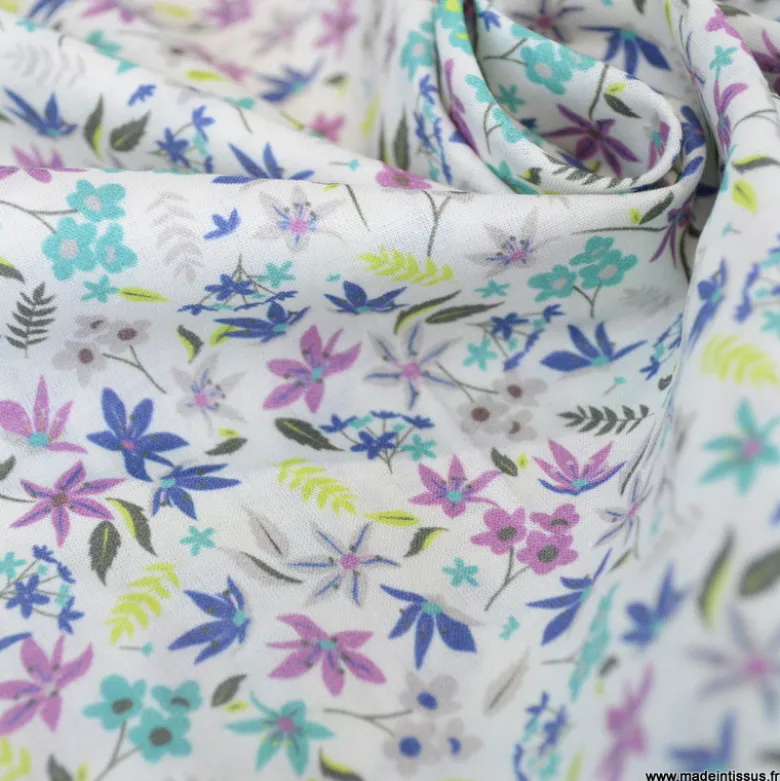 Popeline Paula style Liberty coloris bleu et parme - OEKO TEX