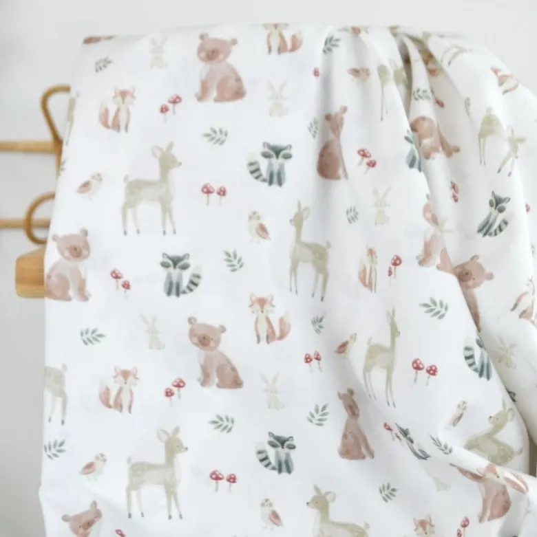 Popeline Poppy motif animaux de la foret fond blanc - OEKO TEX