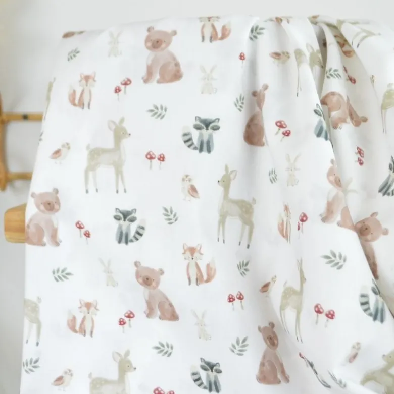 Popeline Poppy motif animaux de la foret fond blanc - OEKO TEX