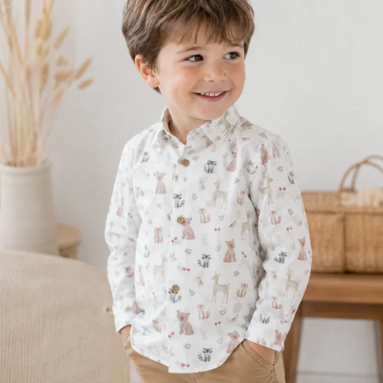 Popeline Poppy motif animaux de la foret fond blanc - OEKO TEX