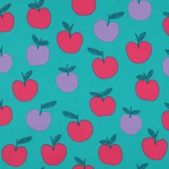 Popeline Poppy motif Pommes fond Turquoise