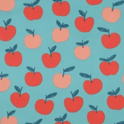 Popeline Poppy motif Pommes fond pétrole clair
