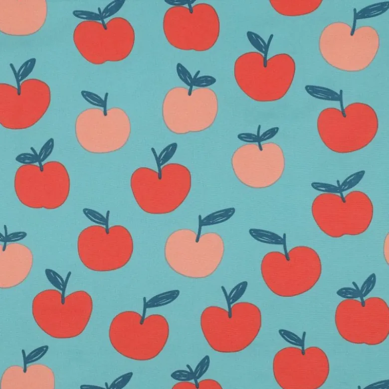 Popeline Poppy motif Pommes fond pétrole clair