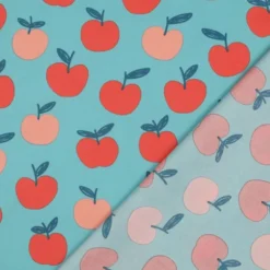 Popeline Poppy motif Pommes fond pétrole clair