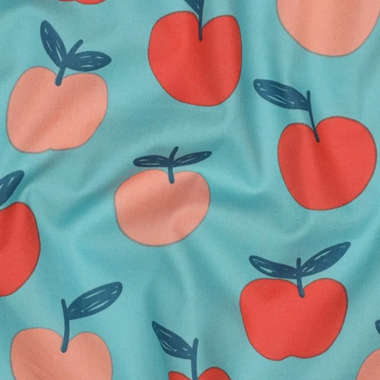 Popeline Poppy motif Pommes fond pétrole clair