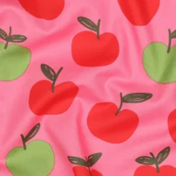 Popeline Poppy motif Pommes rouges et vertes fond rose