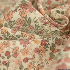 Popeline Sixtine motif fleurs rose argile fond écru