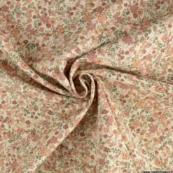 Popeline Sixtine motif fleurs rose argile fond écru