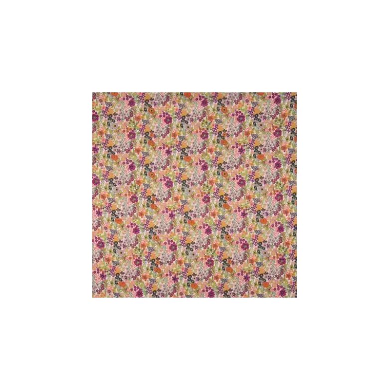 Popeline style Liberty à fleurs parme et orange - OEKO TEX
