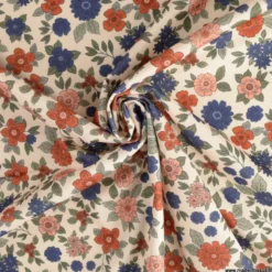 Pul contact alimentaire Marion motifs fleurs bleues et terracotta fond écru - motif exclusif
