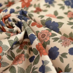 Pul contact alimentaire Marion motifs fleurs bleues et terracotta fond écru - motif exclusif