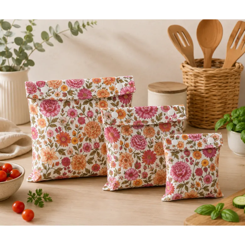Pul contact alimentaire motif fleurs Élisabeth prune et orange