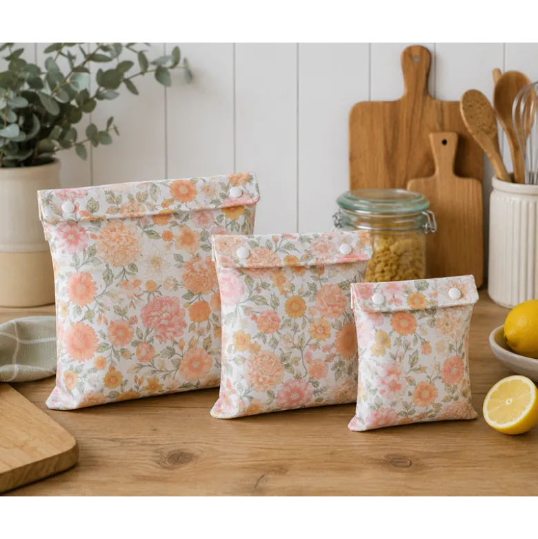 Pul contact alimentaire motif fleurs Élisabeth rose et beige