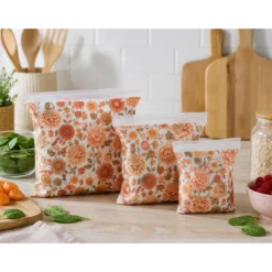 Pul contact alimentaire motif fleurs Élisabeth orange et kaki
