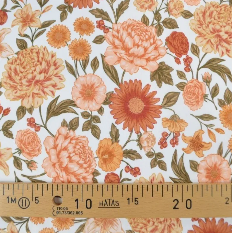 Pul contact alimentaire motif fleurs Élisabeth orange et kaki