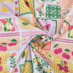 Pul contact alimentaire motifs Patchwork prune et jaune - motif exclusif
