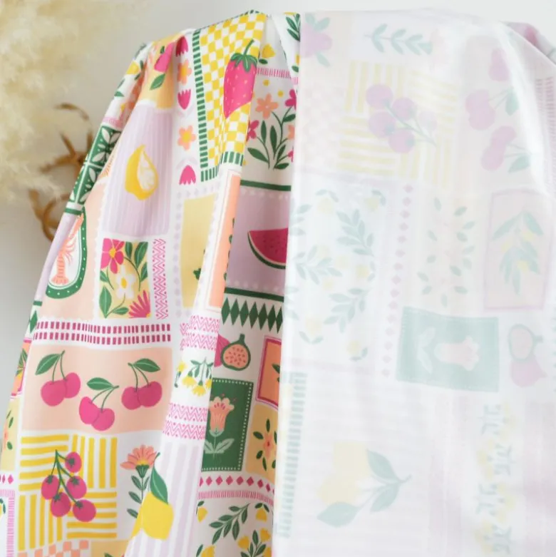 Pul contact alimentaire motifs Patchwork prune et jaune - motif exclusif