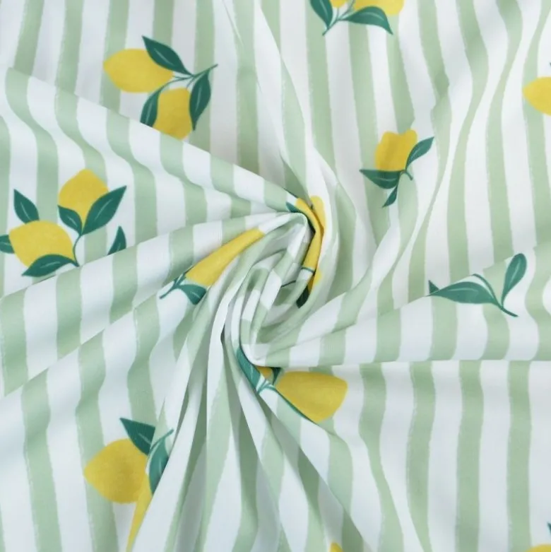 Pul contact alimentaire motifs citrons et rayures vert amande - motif exclusif