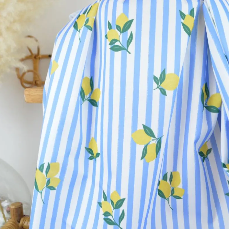 Pul contact alimentaire motifs citrons et rayures bleues - motif exclusif