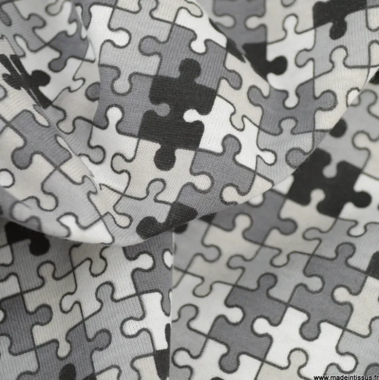Pul contact alimentaire motifs Puzzle Noir et gris - oeko tex