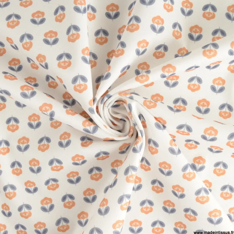 Pul contact alimentaire motifs fleurs vintage bleues fond blanc - motif exclusif